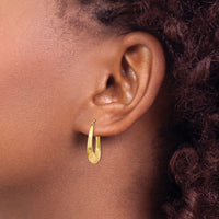 14k Polished, Satin and Diamond-cut Hoop Earrings-TF719