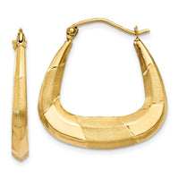 14k Polished, Satin and Diamond-cut Hoop Earrings-TF719