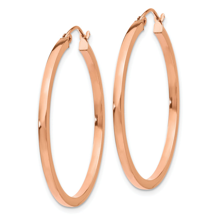 14k Rose Gold Lightweight Square Tube Hoop Earrings-TF734