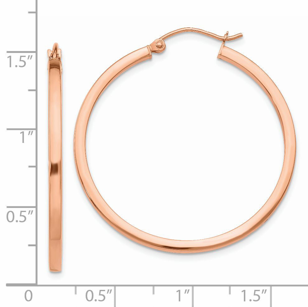 14k Rose Gold Lightweight Square Tube Hoop Earrings-TF734