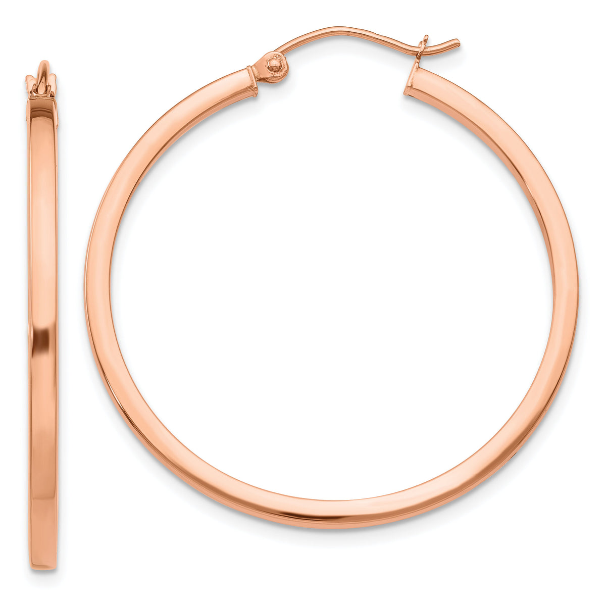 14k Rose Gold Lightweight Square Tube Hoop Earrings-TF734
