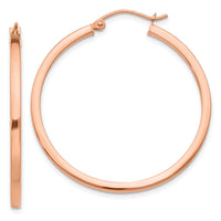 14k Rose Gold Lightweight Square Tube Hoop Earrings-TF734