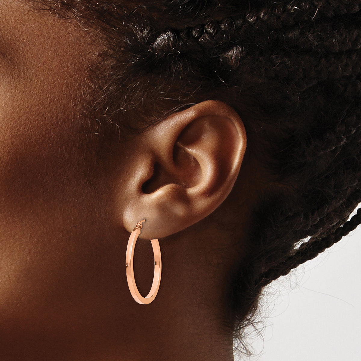 14k Rose Gold Lightweight Square Tube Hoop Earrings-TF736