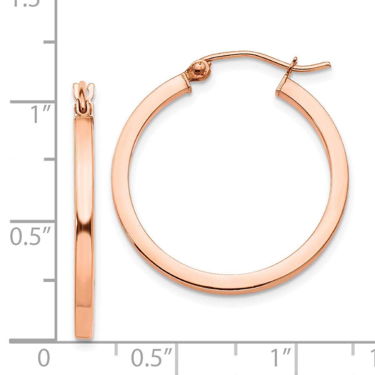 14k Rose Gold Lightweight Square Tube Hoop Earrings-TF736