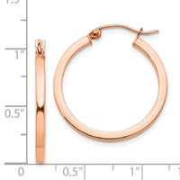 14k Rose Gold Lightweight Square Tube Hoop Earrings-TF736