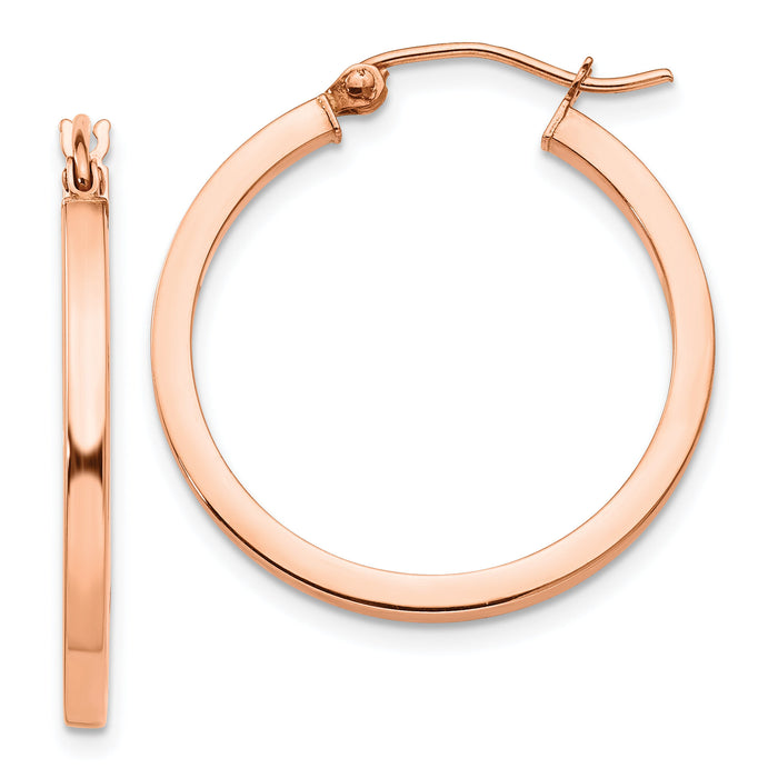 14k Rose Gold Lightweight Square Tube Hoop Earrings-TF736