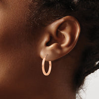 14k Rose Gold Lightweight Square Tube Hoop Earrings-TF737