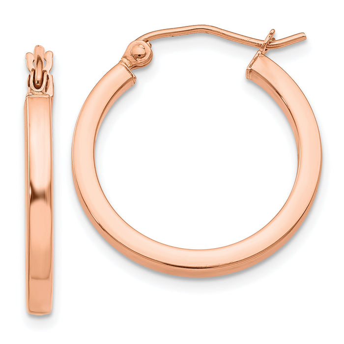 14k Rose Gold Lightweight Square Tube Hoop Earrings-TF737