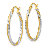 14k & Rhodium Satin Diamond Cut Twisted Hoop Earrings-TF744