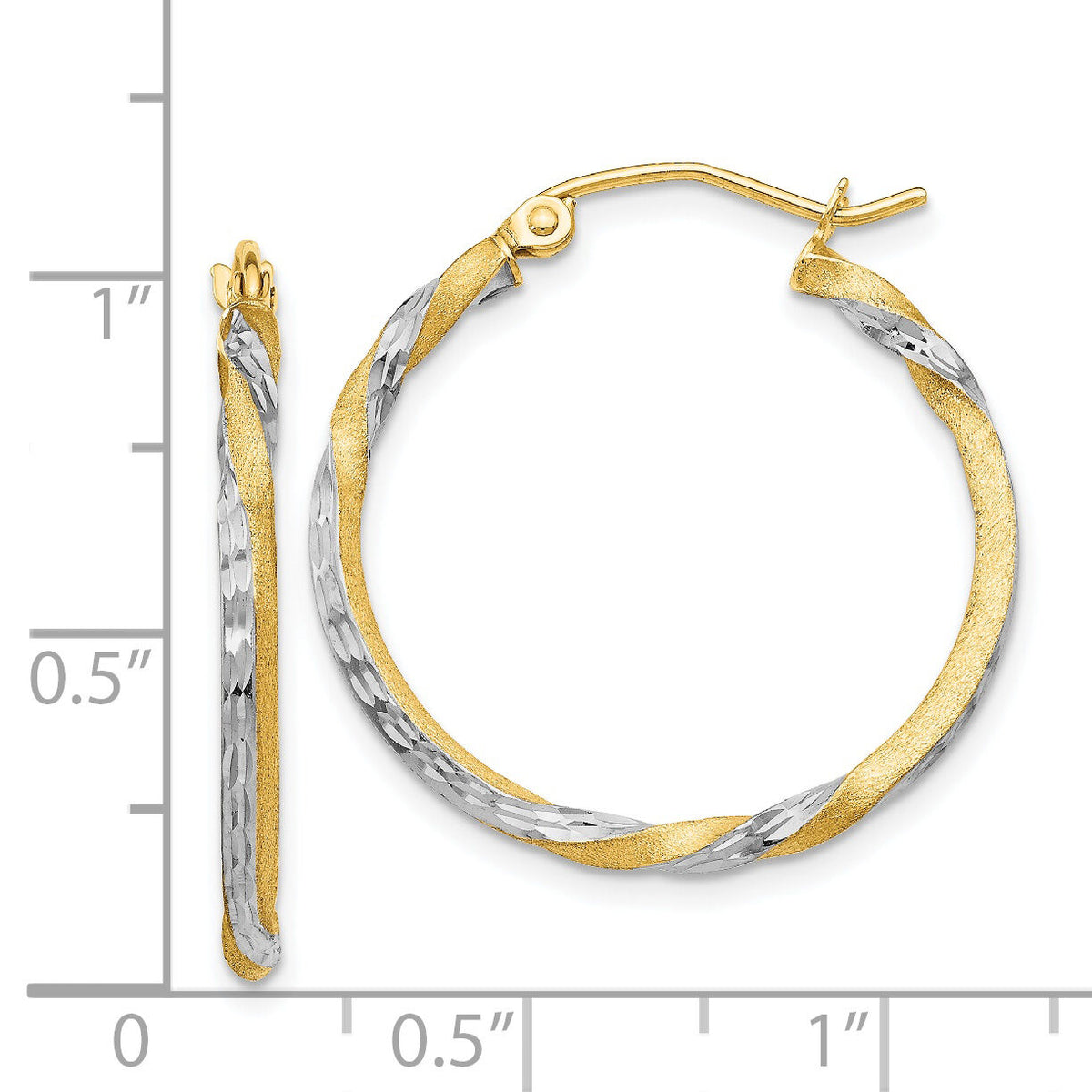 14k & Rhodium Satin Diamond Cut Twisted Hoop Earrings-TF744