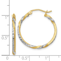 14k & Rhodium Satin Diamond Cut Twisted Hoop Earrings-TF744