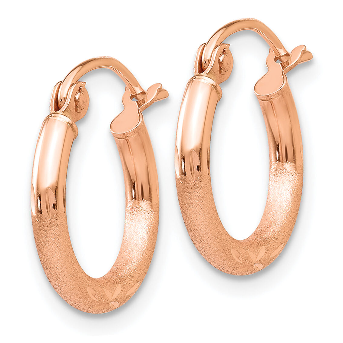 14k Rose Gold Lightweight Satin Diamond Cut Hoop Earrings-TF754