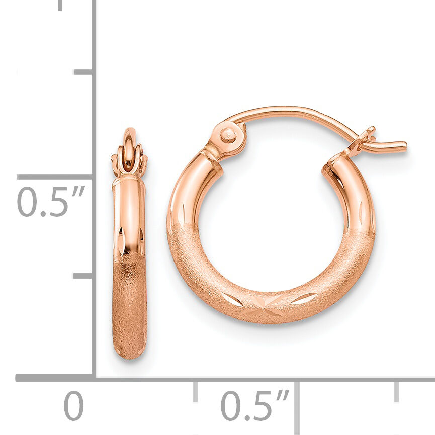 14k Rose Gold Lightweight Satin Diamond Cut Hoop Earrings-TF754