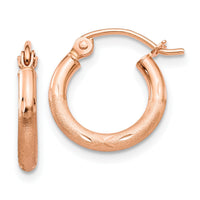 14k Rose Gold Lightweight Satin Diamond Cut Hoop Earrings-TF754