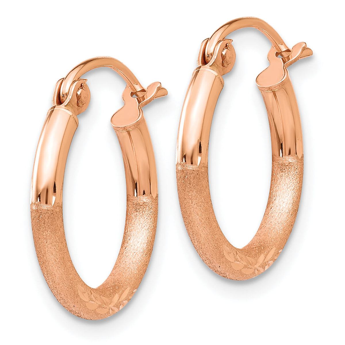 14k Rose Gold Lightweight Satin Diamond Cut Hoop Earrings-TF755