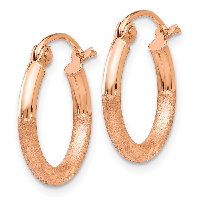 14k Rose Gold Lightweight Satin Diamond Cut Hoop Earrings-TF755