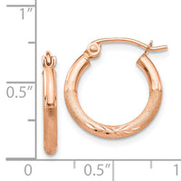 14k Rose Gold Lightweight Satin Diamond Cut Hoop Earrings-TF755