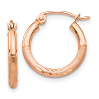 14k Rose Gold Lightweight Satin Diamond Cut Hoop Earrings-TF755
