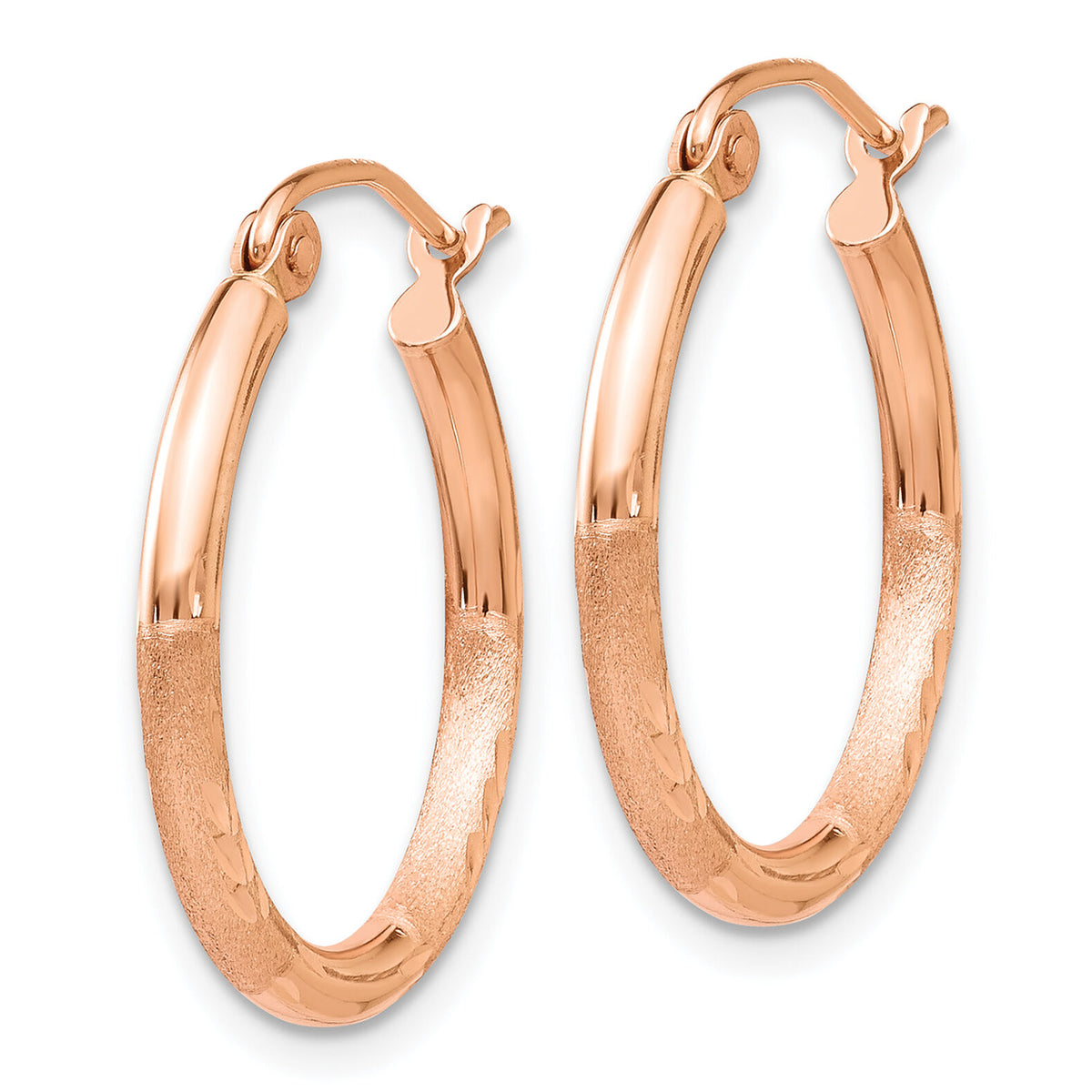 14k Rose Gold Lightweight Satin Diamond Cut Hoop Earrings-TF756