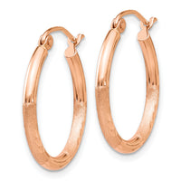 14k Rose Gold Lightweight Satin Diamond Cut Hoop Earrings-TF756