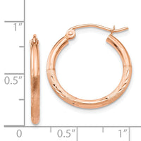 14k Rose Gold Lightweight Satin Diamond Cut Hoop Earrings-TF756