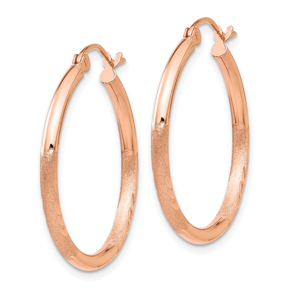 14k Rose Gold Lightweight Satin Diamond Cut Hoop Earrings-TF757