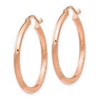 14k Rose Gold Lightweight Satin Diamond Cut Hoop Earrings-TF757
