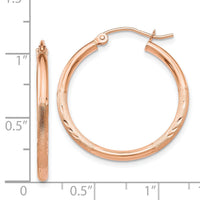 14k Rose Gold Lightweight Satin Diamond Cut Hoop Earrings-TF757