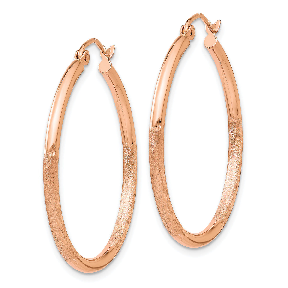 14k Rose Gold Lightweight Satin Diamond Cut Hoop Earrings-TF758