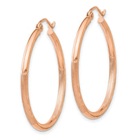 14k Rose Gold Lightweight Satin Diamond Cut Hoop Earrings-TF758