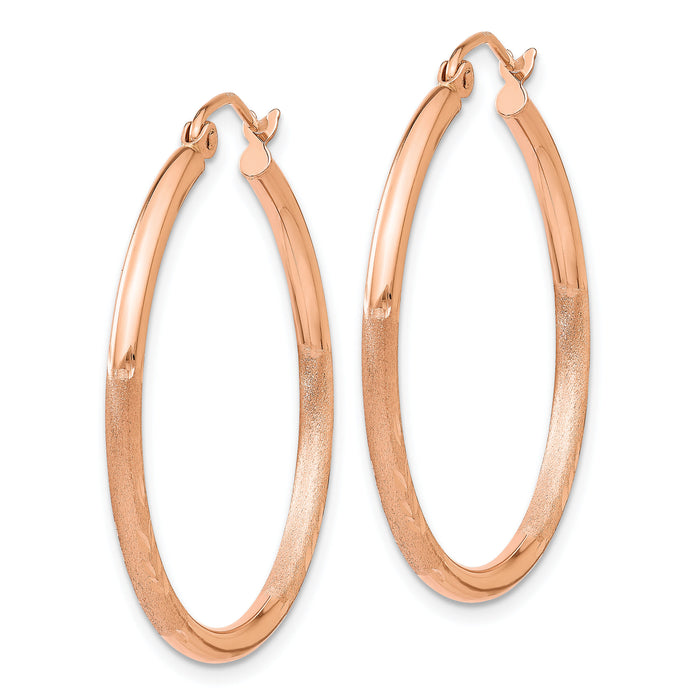 14k Rose Gold Lightweight Satin Diamond Cut Hoop Earrings-TF758