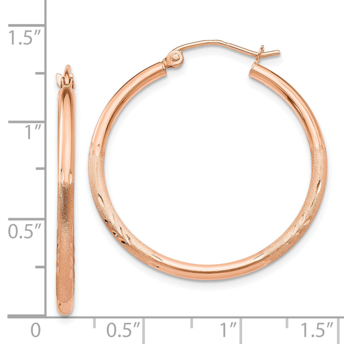 14k Rose Gold Lightweight Satin Diamond Cut Hoop Earrings-TF758