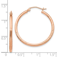 14k Rose Gold Lightweight Satin Diamond Cut Hoop Earrings-TF758