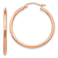 14k Rose Gold Lightweight Satin Diamond Cut Hoop Earrings-TF758