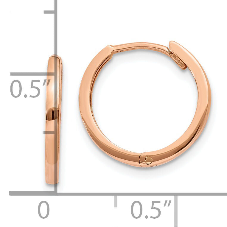 14k Rose Gold Round Hinged Hoop Earrings-TF764