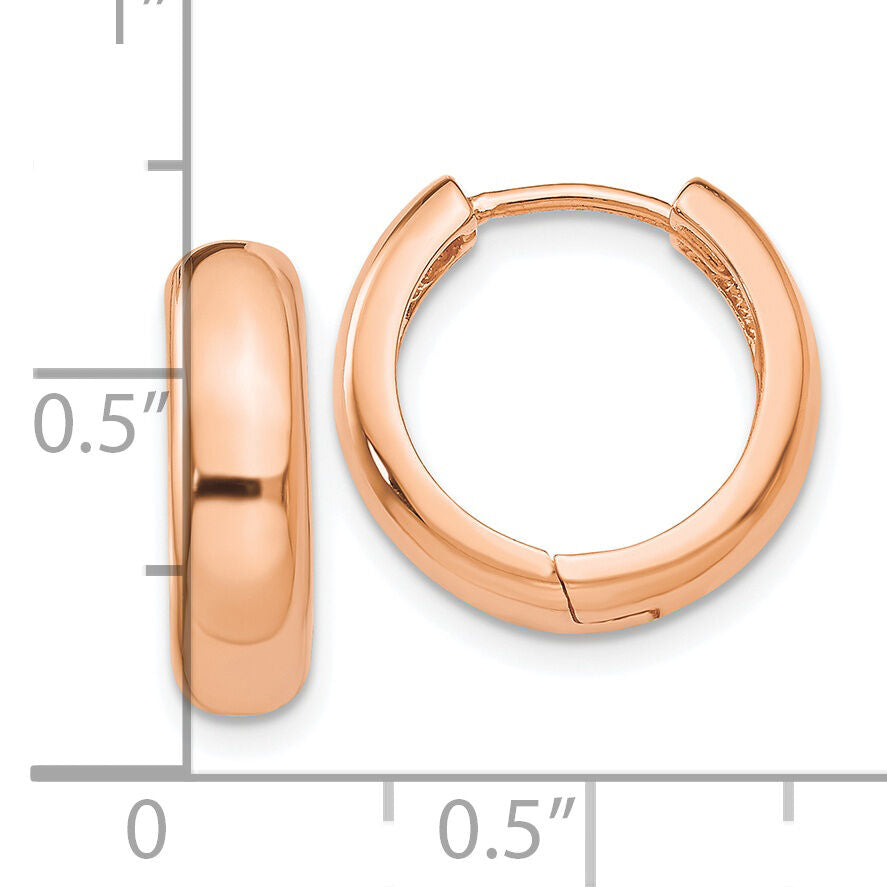 14k Rose Gold Round Hinged Hoop Earrings-TF767