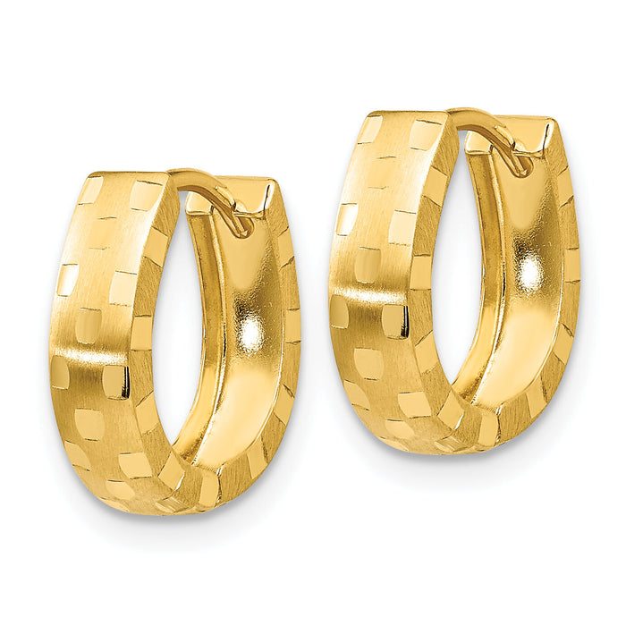14K Diamond Cut 4mm Patterned Hinged Hoop Earrings-TF773