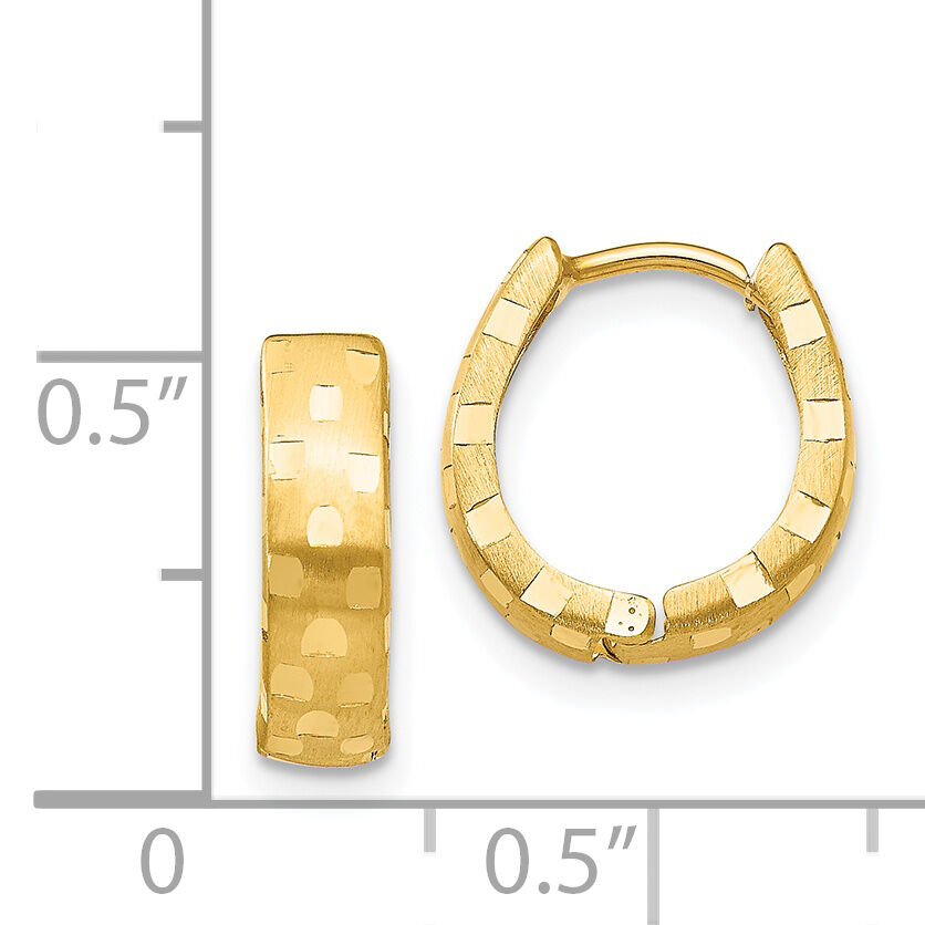 14K Diamond Cut 4mm Patterned Hinged Hoop Earrings-TF773