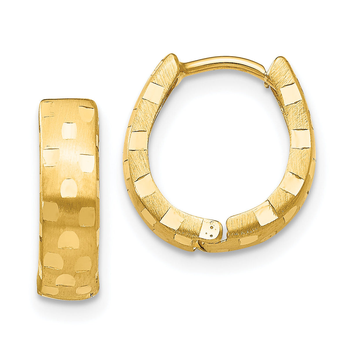 14K Diamond Cut 4mm Patterned Hinged Hoop Earrings-TF773