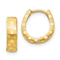 14K Diamond Cut 4mm Patterned Hinged Hoop Earrings-TF773