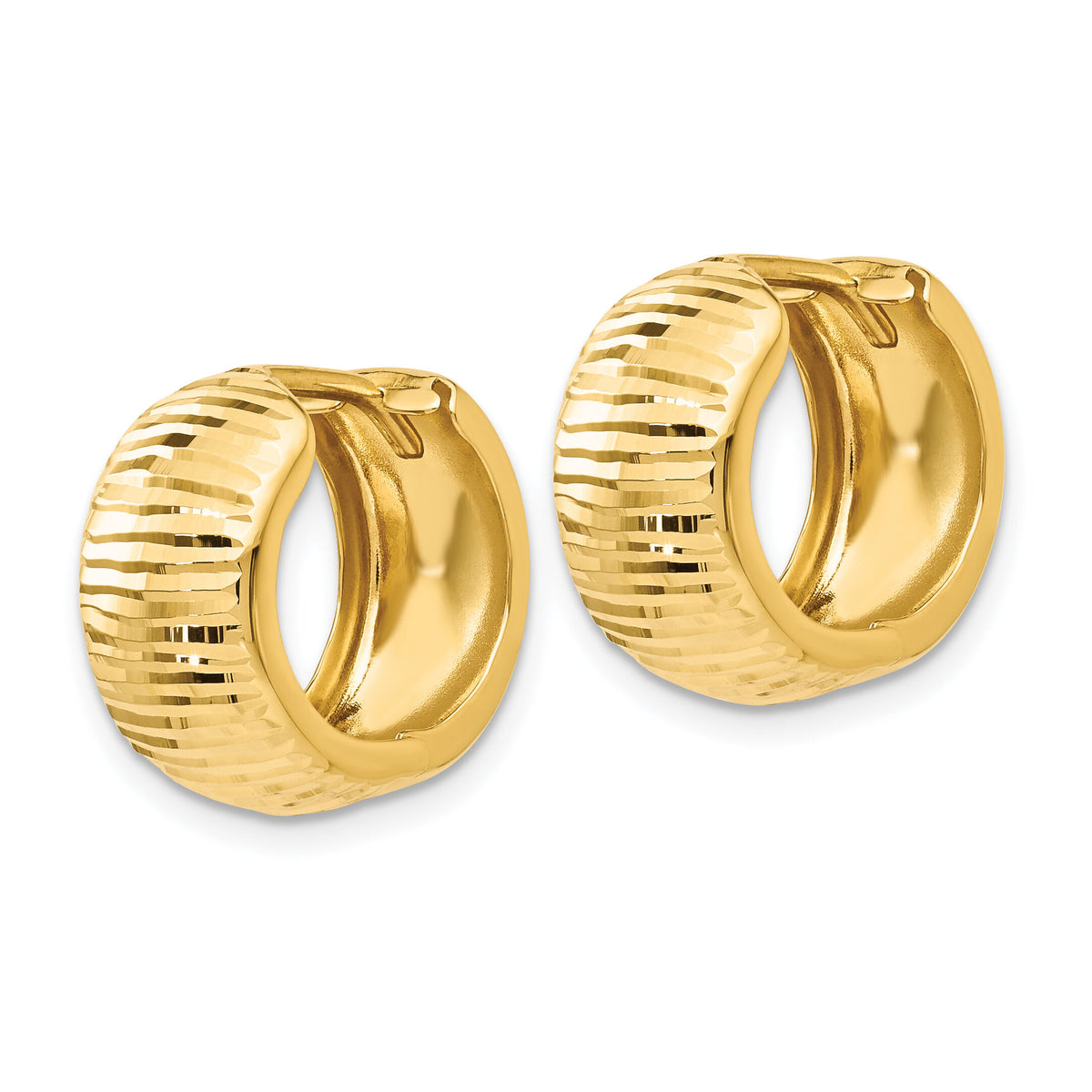 14K Gold Textured and Polished Hinged Hoop Earrings-TF775