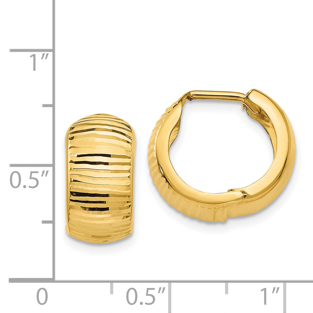 14K Gold Textured and Polished Hinged Hoop Earrings-TF775