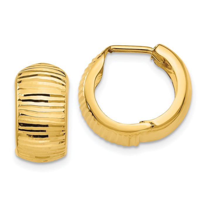 14K Gold Textured and Polished Hinged Hoop Earrings-TF775