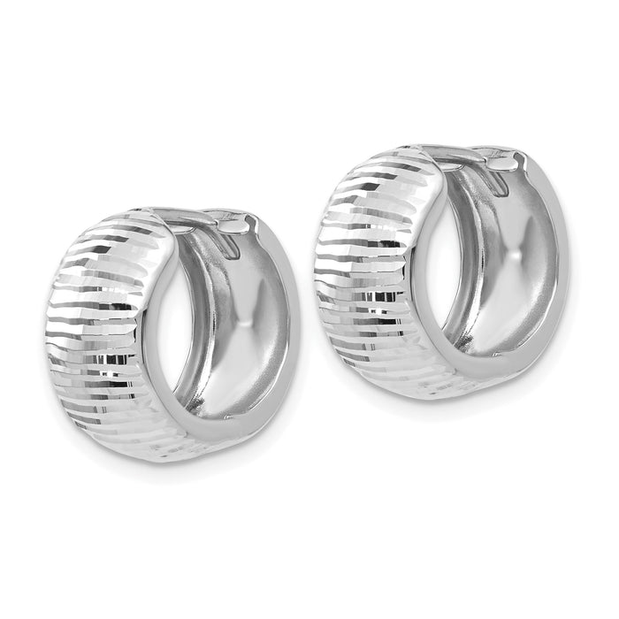 14K White Gold Textured and Polished Hinged Hoop Earrings-TF779