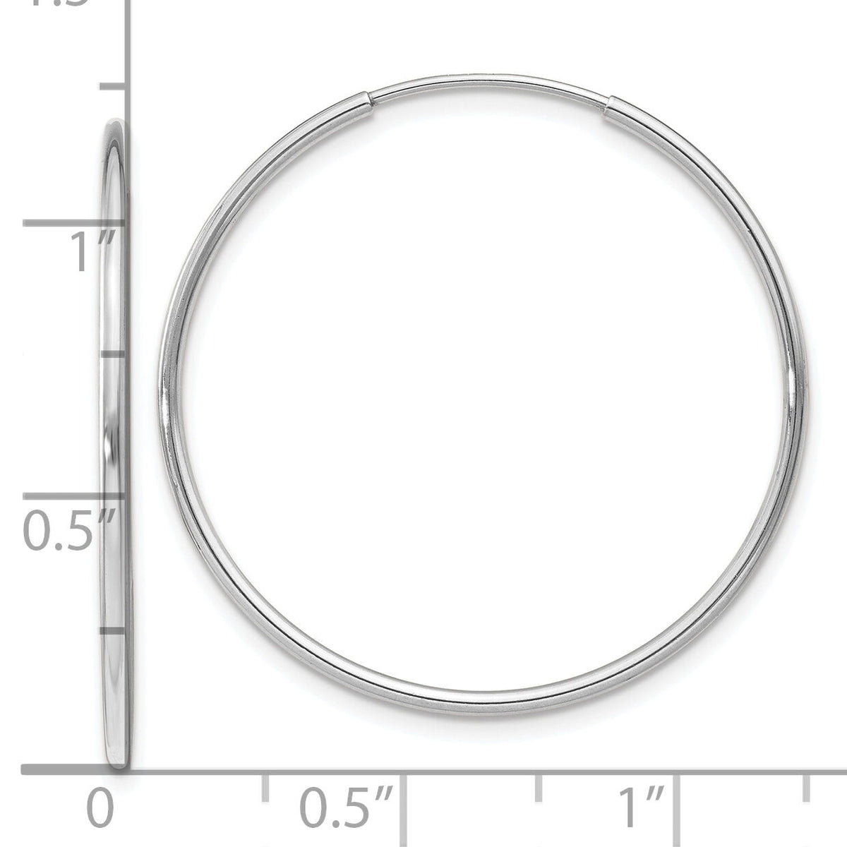 14k White Gold 1.20mm Polished Endless Tube Hoop Earrings-TF788