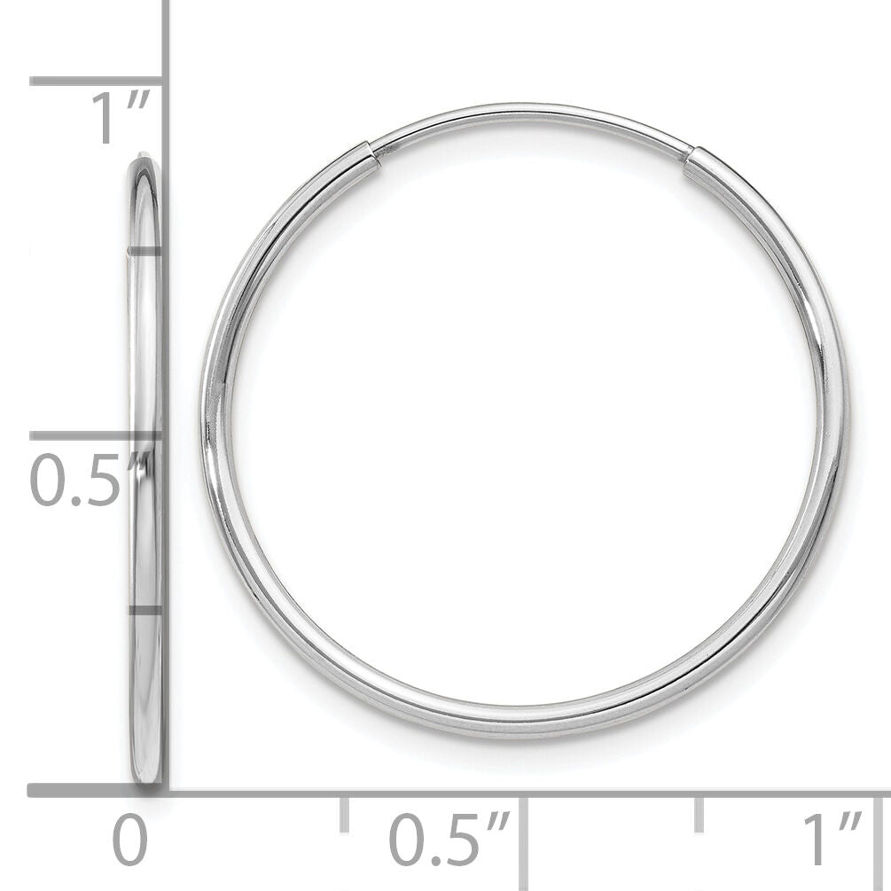 14k White Gold 1.20mm Polished Endless Tube Hoop Earrings-TF789