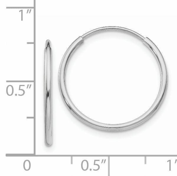 14k White Gold 1.20mm Polished Endless Tube Hoop Earrings-TF790
