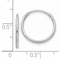 14k White Gold 1.20mm Polished Endless Tube Hoop Earrings-TF791