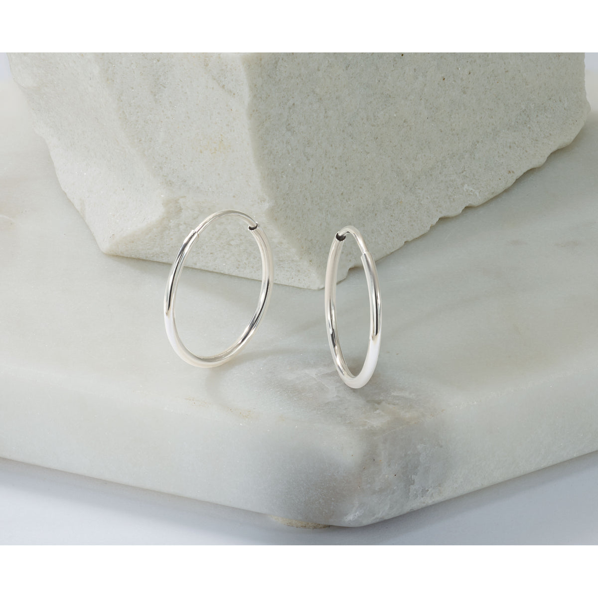 14k White Gold 1.20mm Polished Endless Tube Hoop Earrings-TF791