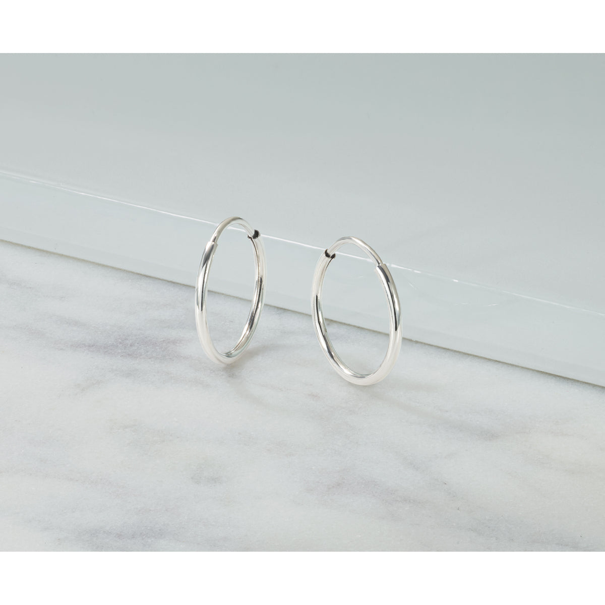 14k White Gold 1.20mm Polished Endless Tube Hoop Earrings-TF792